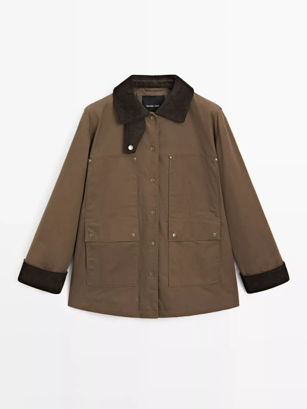 Massimo Dutti Парка с вощеным покрытием и деталями из вельвета, коричневый