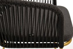 "Марсель" стул плетеный из роупа, каркас из стали золотой глянец, роуп темно-серый круглый, ткань серая