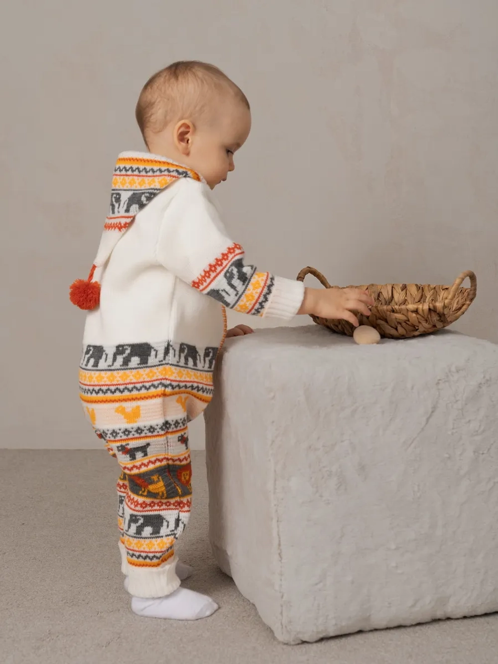 Вязаный комбинезон для новорожденных и малышей на молнии