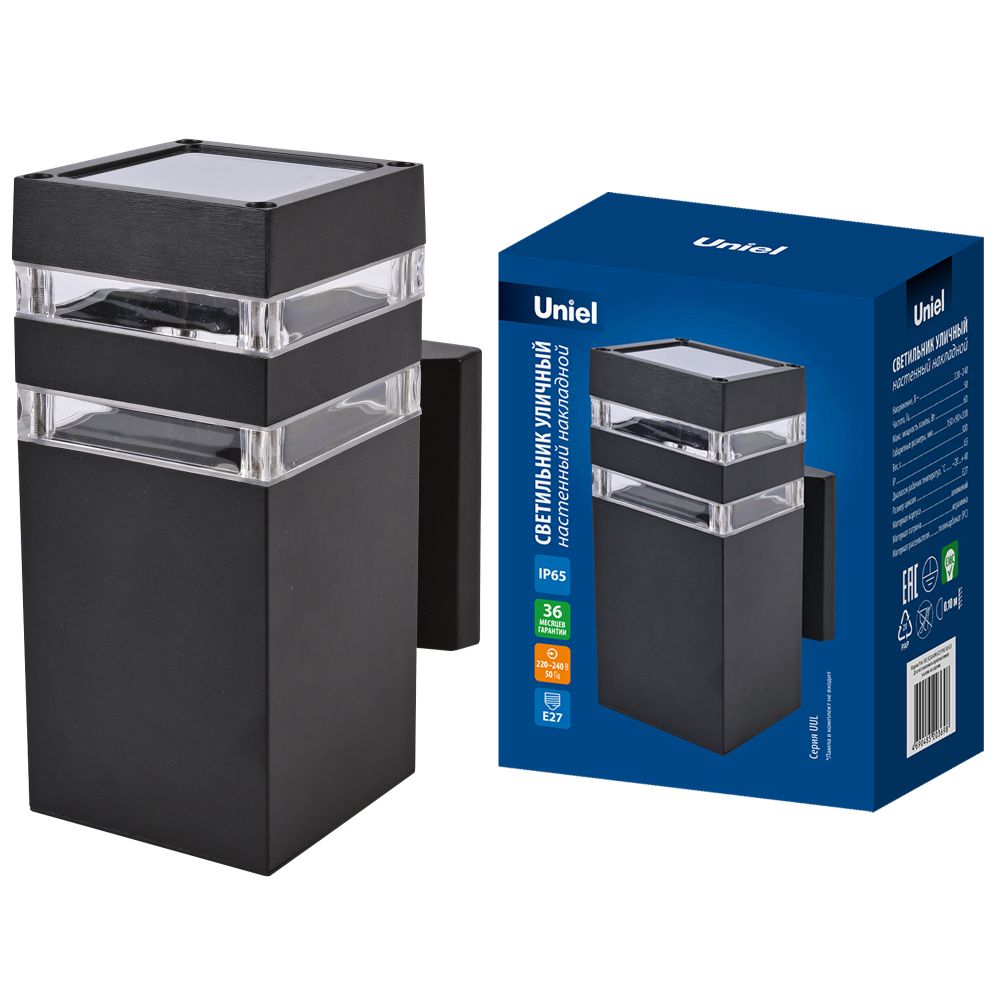 UUL-S23A 60W-E27 IP65 BLACK Светильник уличный. под лампу Е27. Архитектурный накладной. Корпус черный. TM Uniel