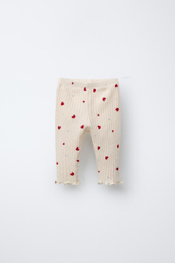 ZARA ЛЕГИНСЫ В РУБЧИК С ПРИНТОМ «СЕРДЦА», СВЕТЛЫЙ ЭКРЮ