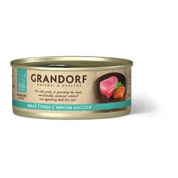 Grandorf tuna with salmon in broth влажный корм для кошек, филе тунца с мясом лосося - 70 г