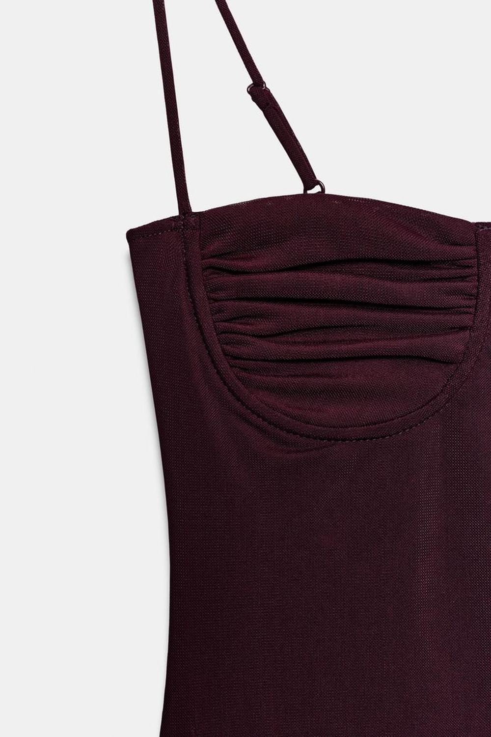 ZARA БОДИ СО СБОРКАМИ, ТЕМНО-БАКЛАЖАНОВЫЙ