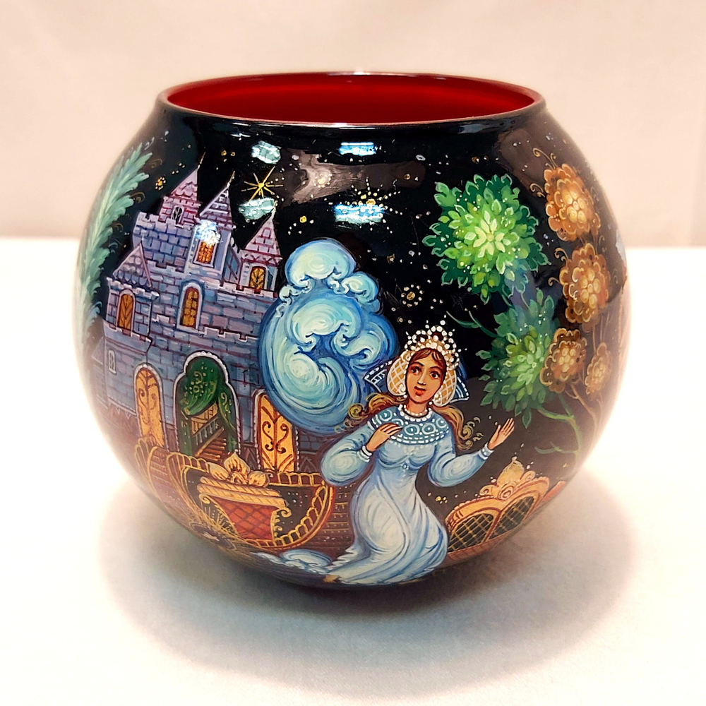 Вазочка с ручной росписью Палех "Золушка"