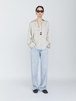 Massimo Dutti Струящаяся рубашка в клетку, жемчужно-серый