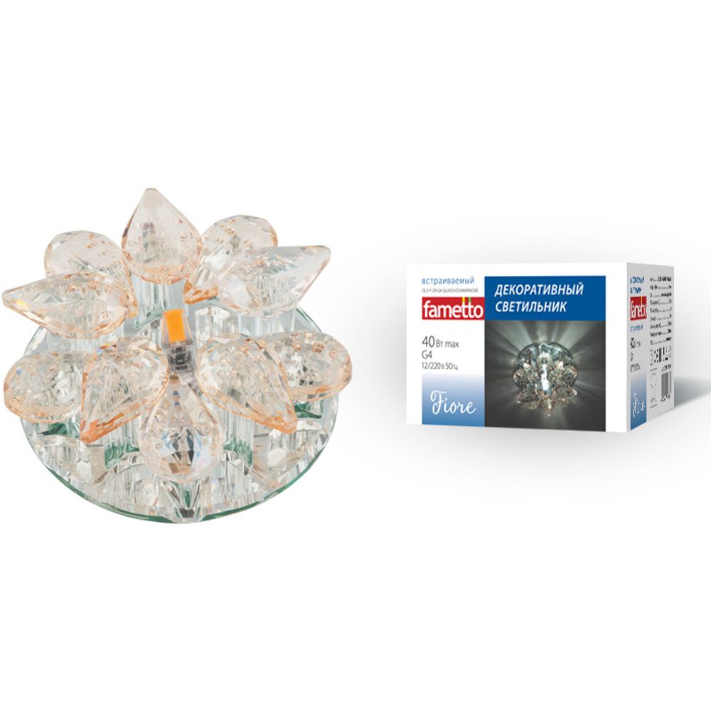 DLS-F129 G4 GLASSY/CHAMPAIGNE Светильник декоративный встраиваемый ТМ Fametto, серия Fiore. Без лампы, цоколь G4. Основание- стекло, цвет- зеркаль