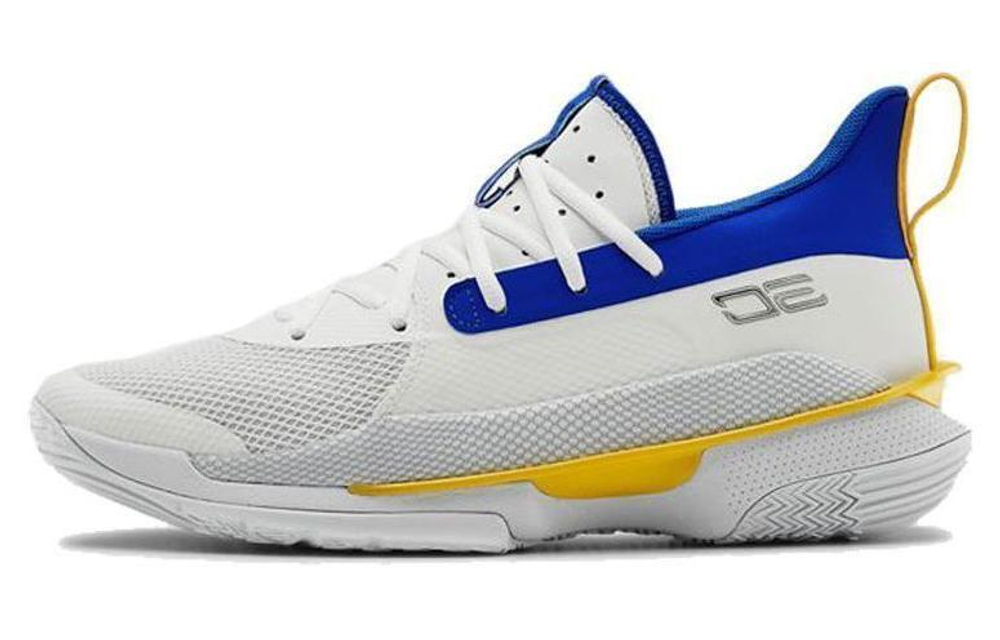 Under Armour Curry 7 "Dub Nation” comfortable and versatile shock absorption non-slip low-cut actual combat basketball shoes men's white and blue