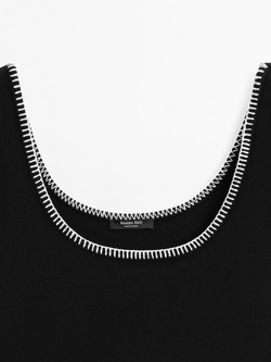 Massimo Dutti Топ на бретелях с контрастной деталью, черный