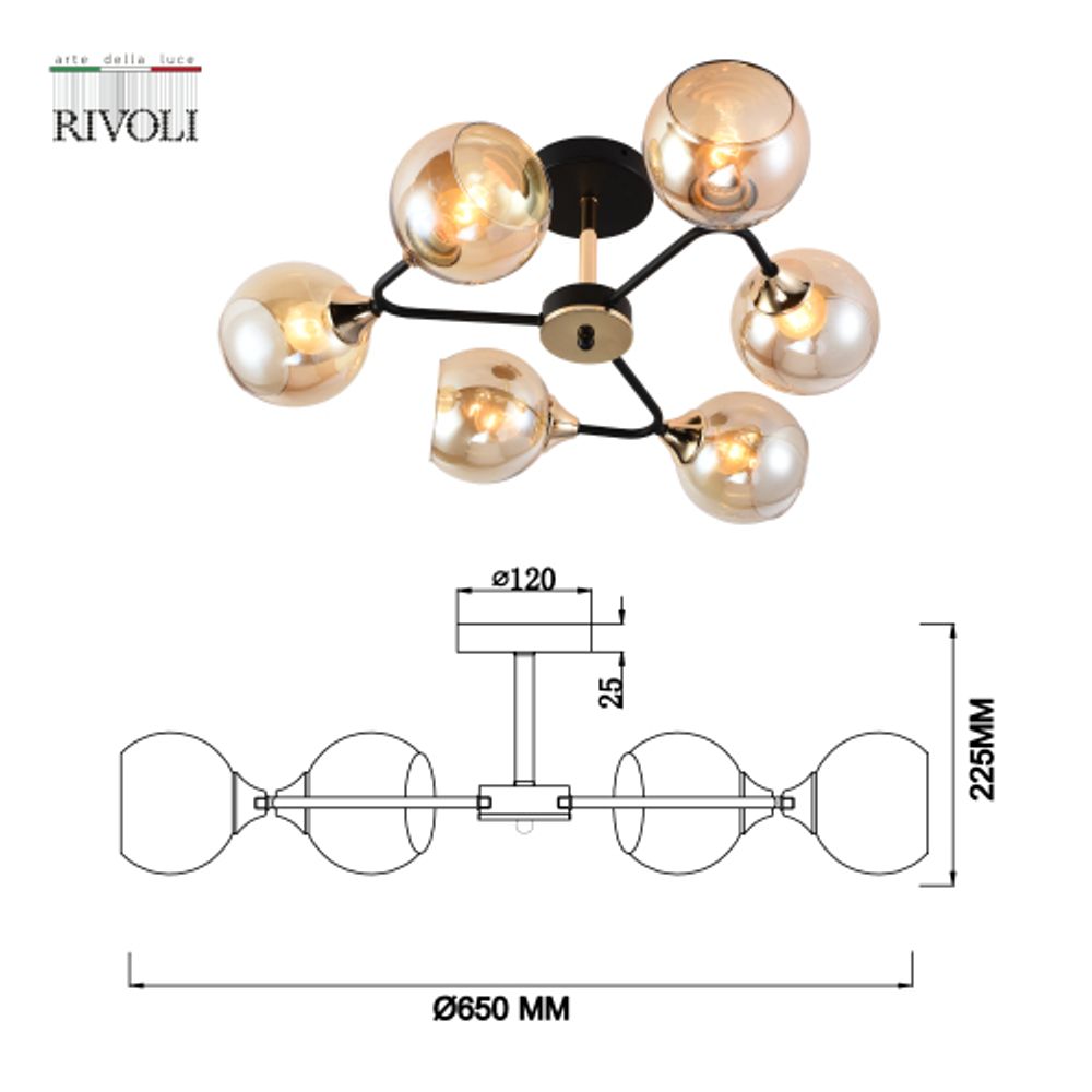 Люстра Rivoli Alison 3138-306 6 х Е27 60 Вт модерн | Rivoli