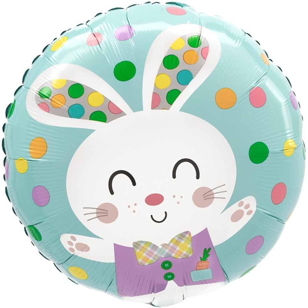 Шар Фольгированный Заяц радостный горошек цветной (Голубой)