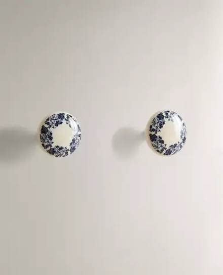ZARA HOME НАБОР МЕБЕЛЬНЫХ РУЧЕК ИЗ КЕРАМИКИ «ЦВЕТОК» (2 ШТ.), СИНИЙ