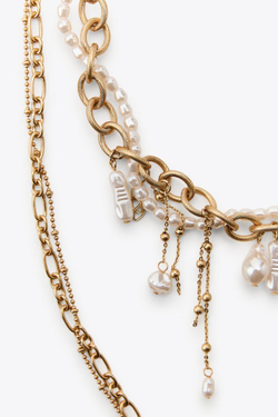 ZARA НАБОР ИЗ 2 ОЖЕРЕЛИЙ-ЦЕПОЧЕК С ЖЕМЧУГОМ, ЗОЛОТИСТЫЙ