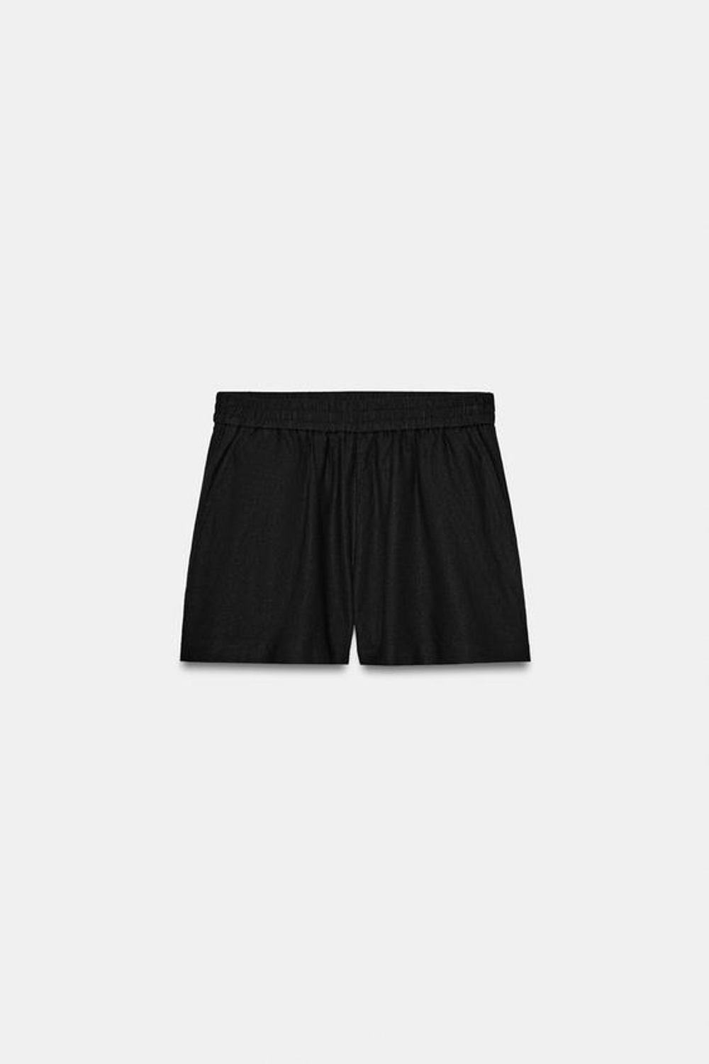 ZARA ШОРТЫ ИЗ СМЕСОВОГО ЛЬНА С ЭЛАСТИЧНЫМ ПОЯСОМ, ЧЕРНЫЙ