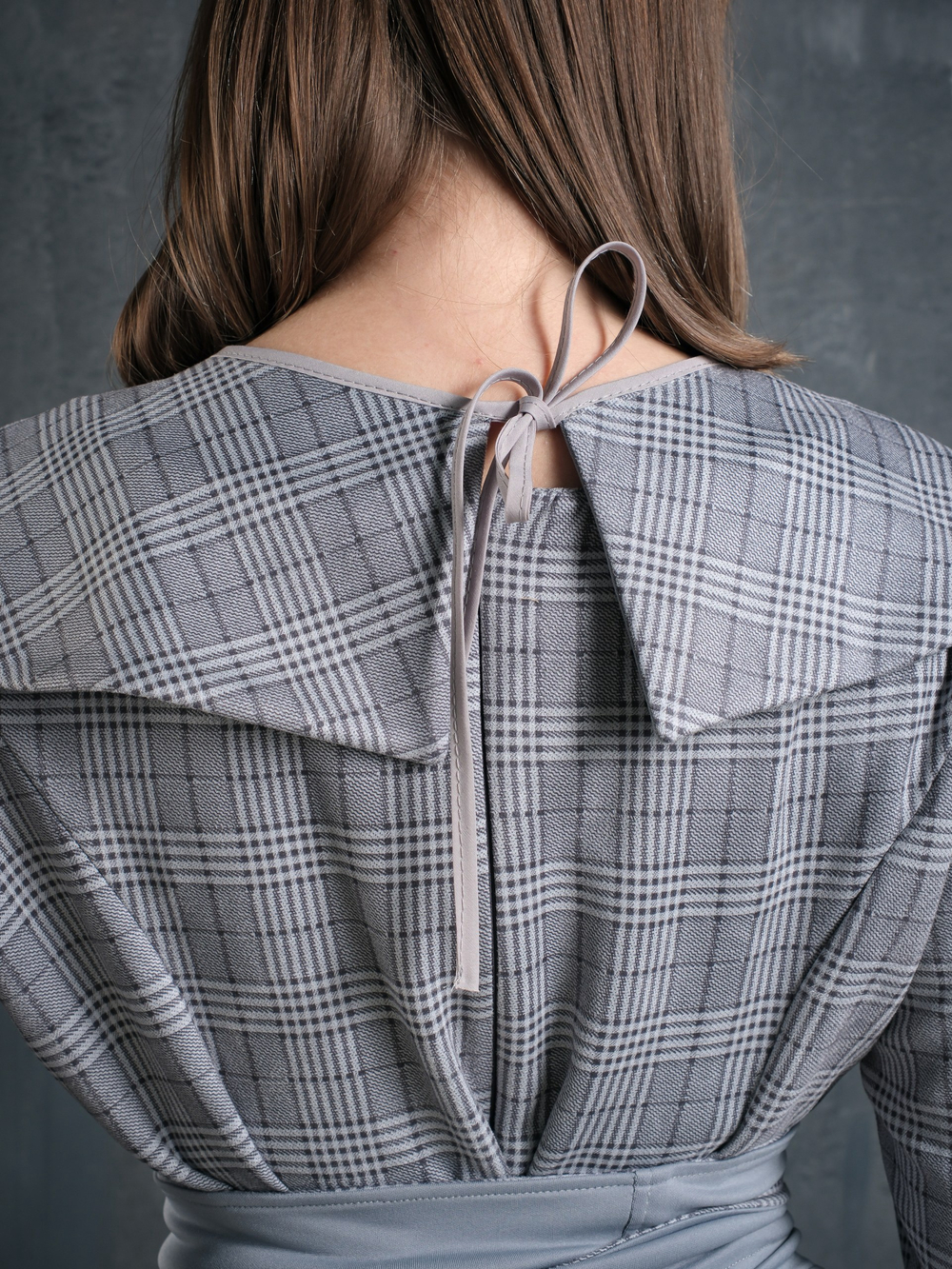 Платье с кушаком /серо-голубая клетка