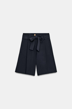ZARA ШОРТЫ С ПОЯСОМ-БАНТОМ, МОРСКОЙ СИНИЙ