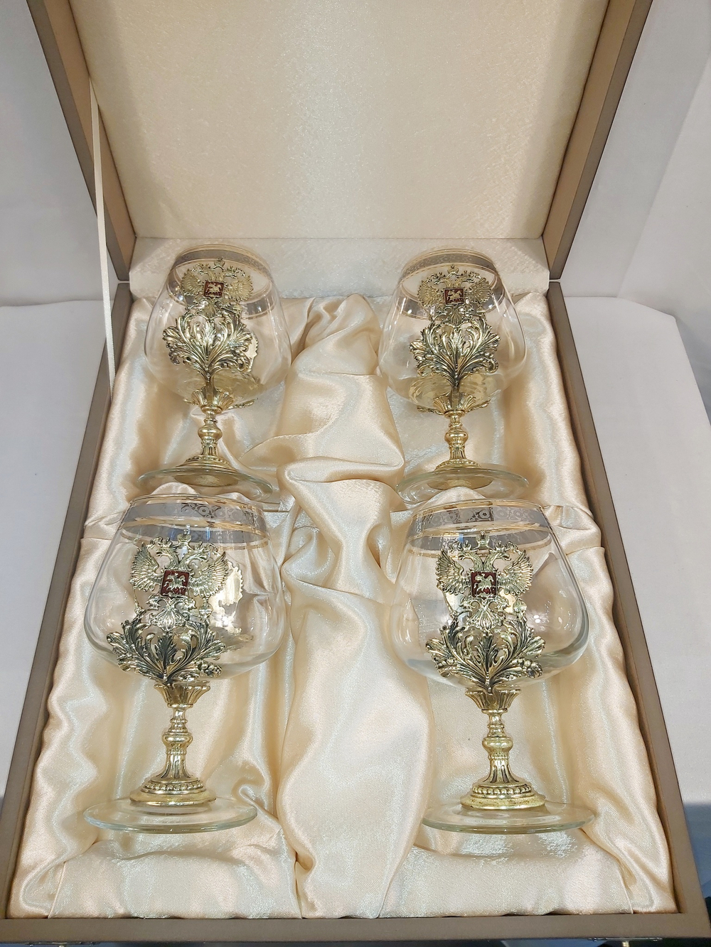 Набор из 4-х бокалов для коньяка "Россия" (подарочный футляр)