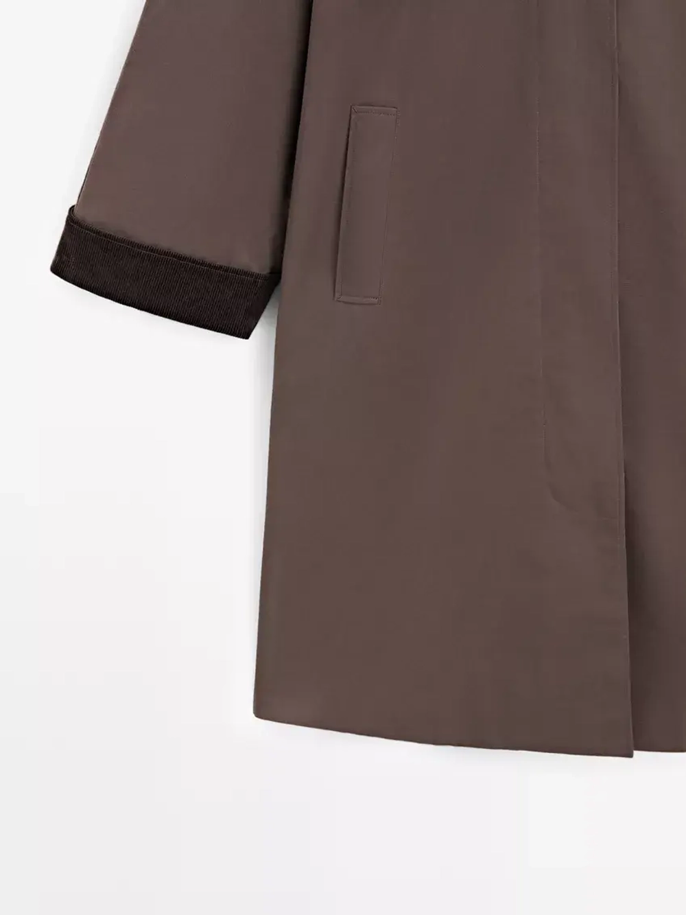 Massimo Dutti Длинная парка с вощеным покрытием и вельветовыми деталями, коричневый