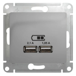 GLOSSA USB РОЗЕТКА A+A, 5В/2,1А, 2х5В/1,05А, механизм, АЛЮМИНИЙ