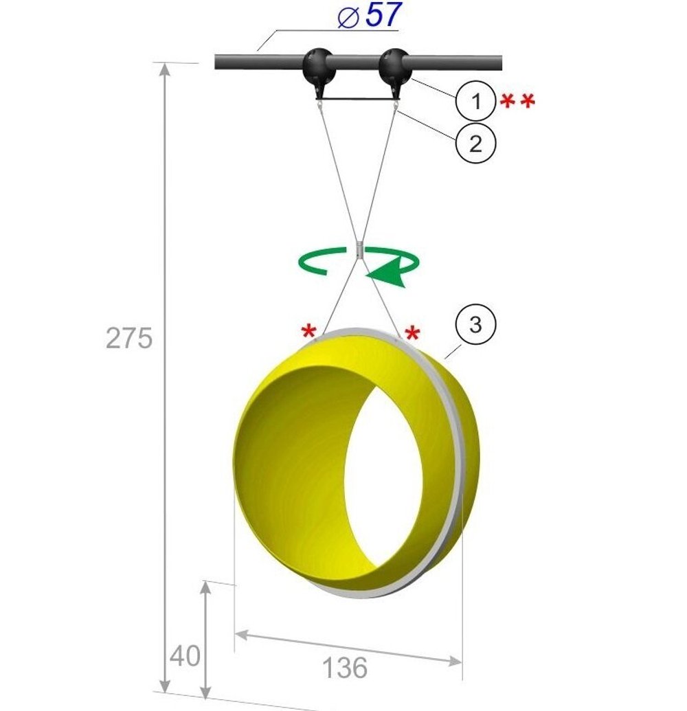 Качели Худи высотой 300 см, диаметр крепления на трубу 76 мм