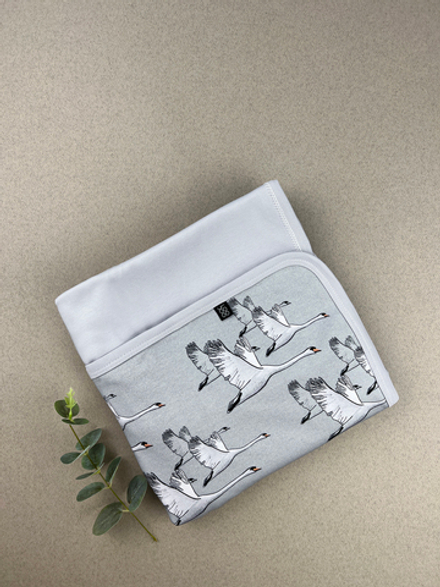 Плед 2-х сторонний LooJoo Журавли / Серый шелк