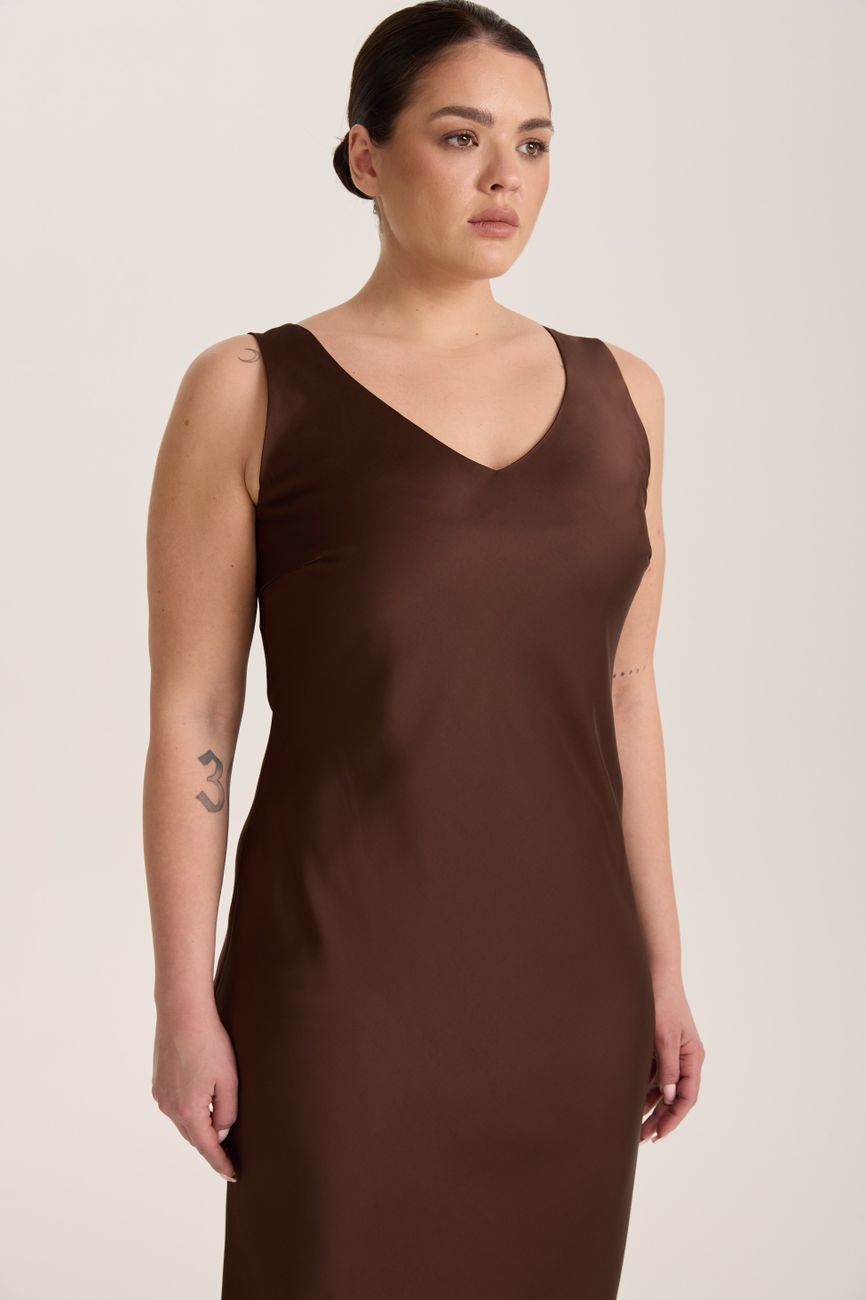 Платье-комбинация на широких бретелях, шоколад