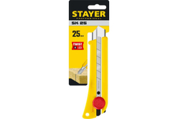 Нож с винтовым фиксатором Stayer SK-25, сегментированные лезвия 25 мм, усиленный корпус, 09173_z01