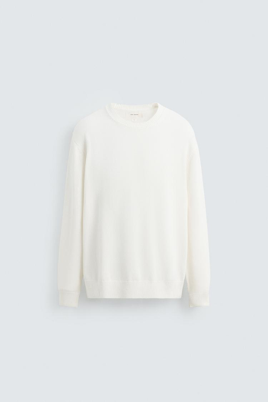 ZARA ДЖЕМПЕР ИЗ ХЛОПКА И КОНОПЛИ, ЖЕЛТОВАТО-БЕЛЫЙ