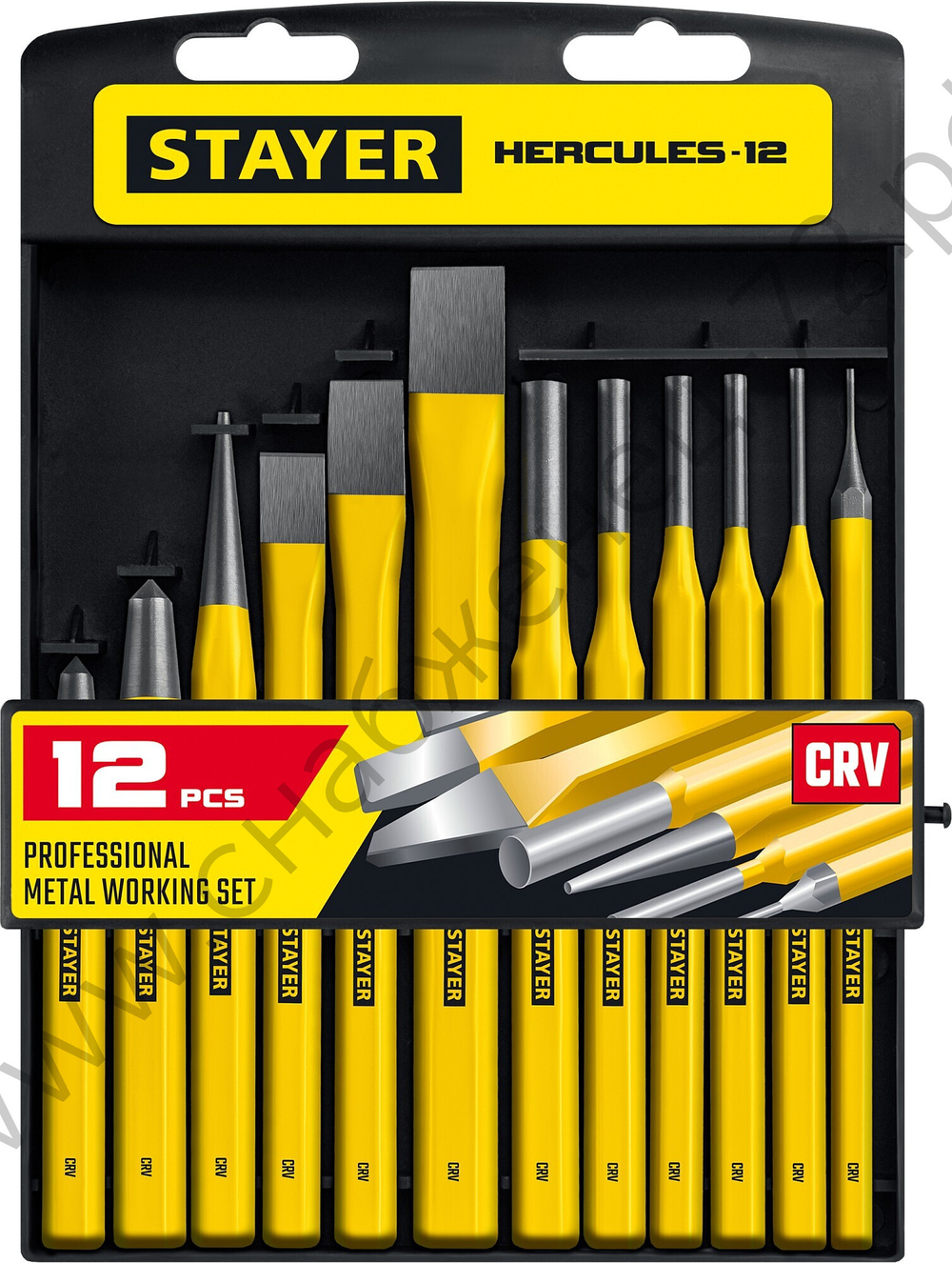 STAYER HERCULES, 12 предметов, Набор зубил и кернеров в пластиковом держателе (21077-H12)