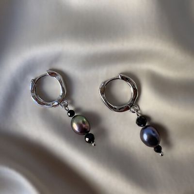 Серьги «Тёмный блеск» с черным жемчугом