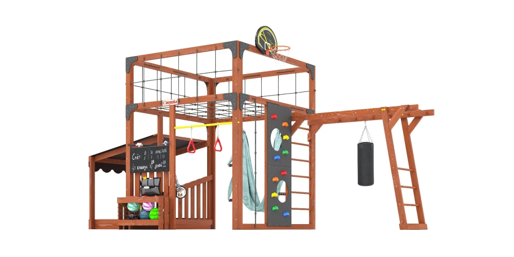 Детская площадка Савушка КУБ-4 (Махагон) с гамаком для йоги