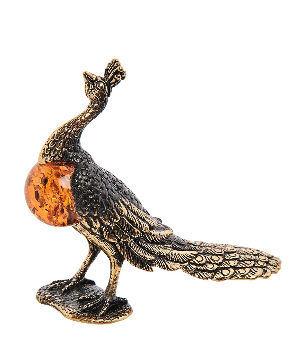 Народные промыслы AM- 250 Фигурка «Павлин» (латунь, янтарь)