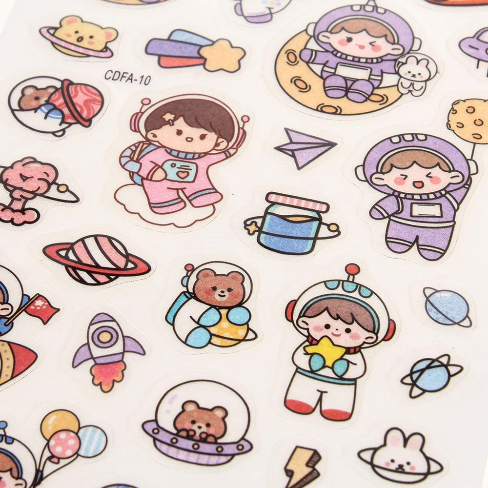 Наклейки "Мультяшки в космосе" 21,5*11см. светятся в темноте