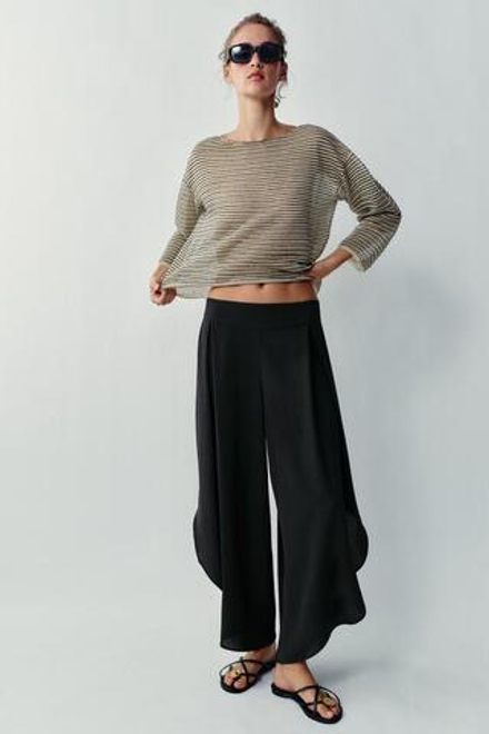ZARA ЛЕГКИЕ БРЮКИ С РАЗРЕЗАМИ, ЧЕРНЫЙ