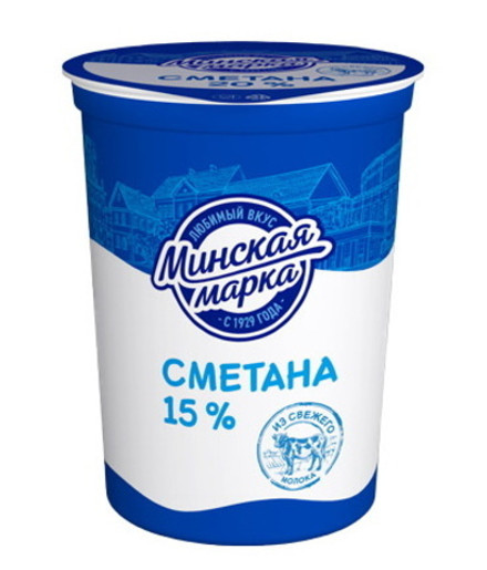 Сметана "Минская марка" 15% 380г. стакан Минск