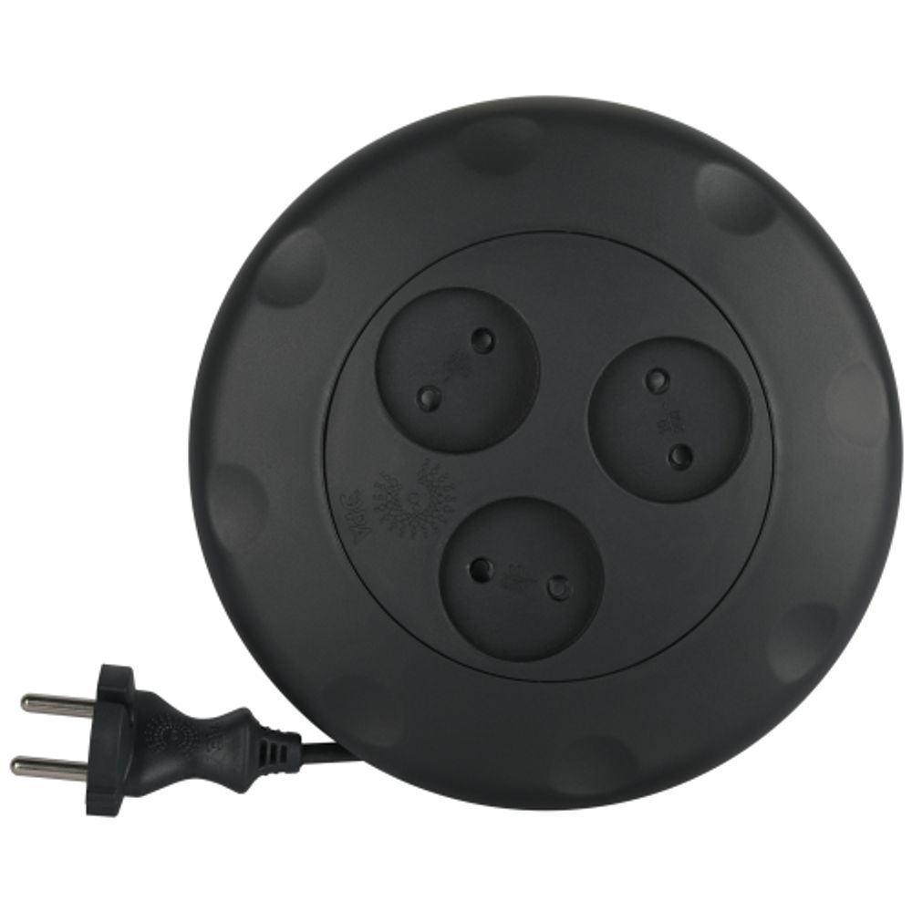 Удлинитель электрический ЭРА UR-3-3m-B рулетка без заземления 3 розетки 3м 2x1мм2 10А черная