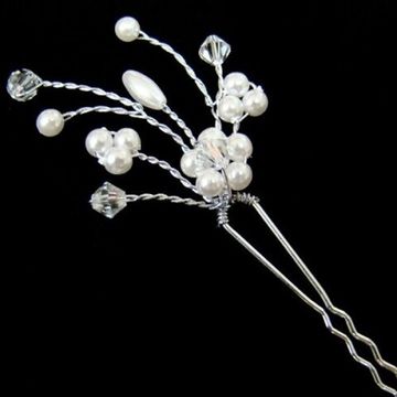 Шпилька цветочки,горный хрусталь, жемчуг, стразы "Летто" (Итальянский дизайн)