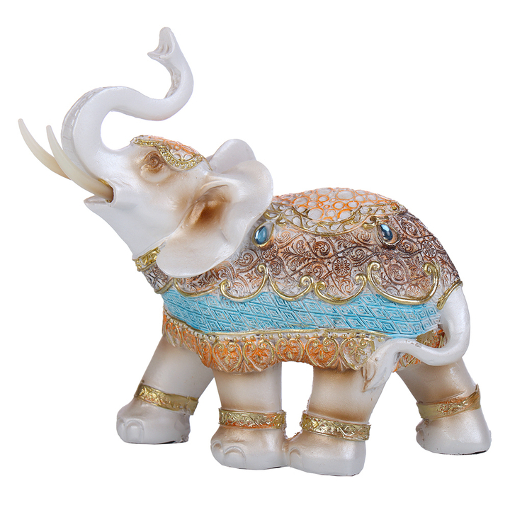 Статуэтка Слон в расписной попоне оранжевый голубой коричневый с кристаллами цвет белый взгляд влево 16х7х15,5 см