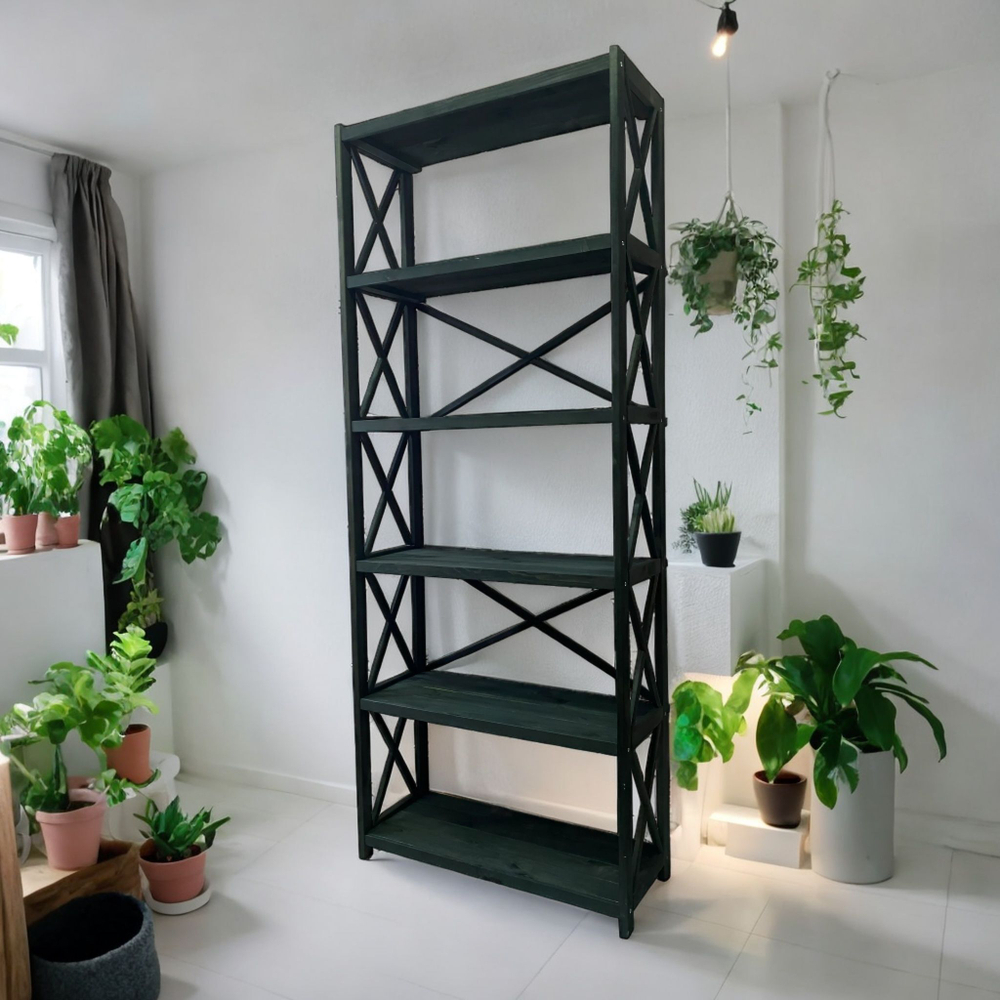 Стеллаж деревянный напольный Юск из массива сосны 6 полок, изумрудный