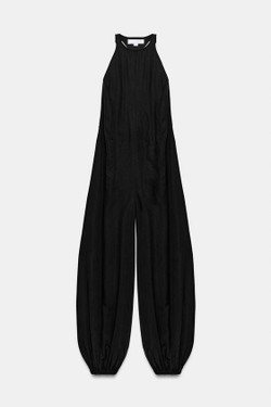 ZARA ЛЕГКИЙ ДЛИННЫЙ КОМБИНЕЗОН, ЧЕРНЫЙ