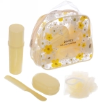 Набор банный дорожный 4шт «Traveler - Ромашки», микс 3 цв., (мочалка, футляр 2шт, расческа), 20*15,5*8,5