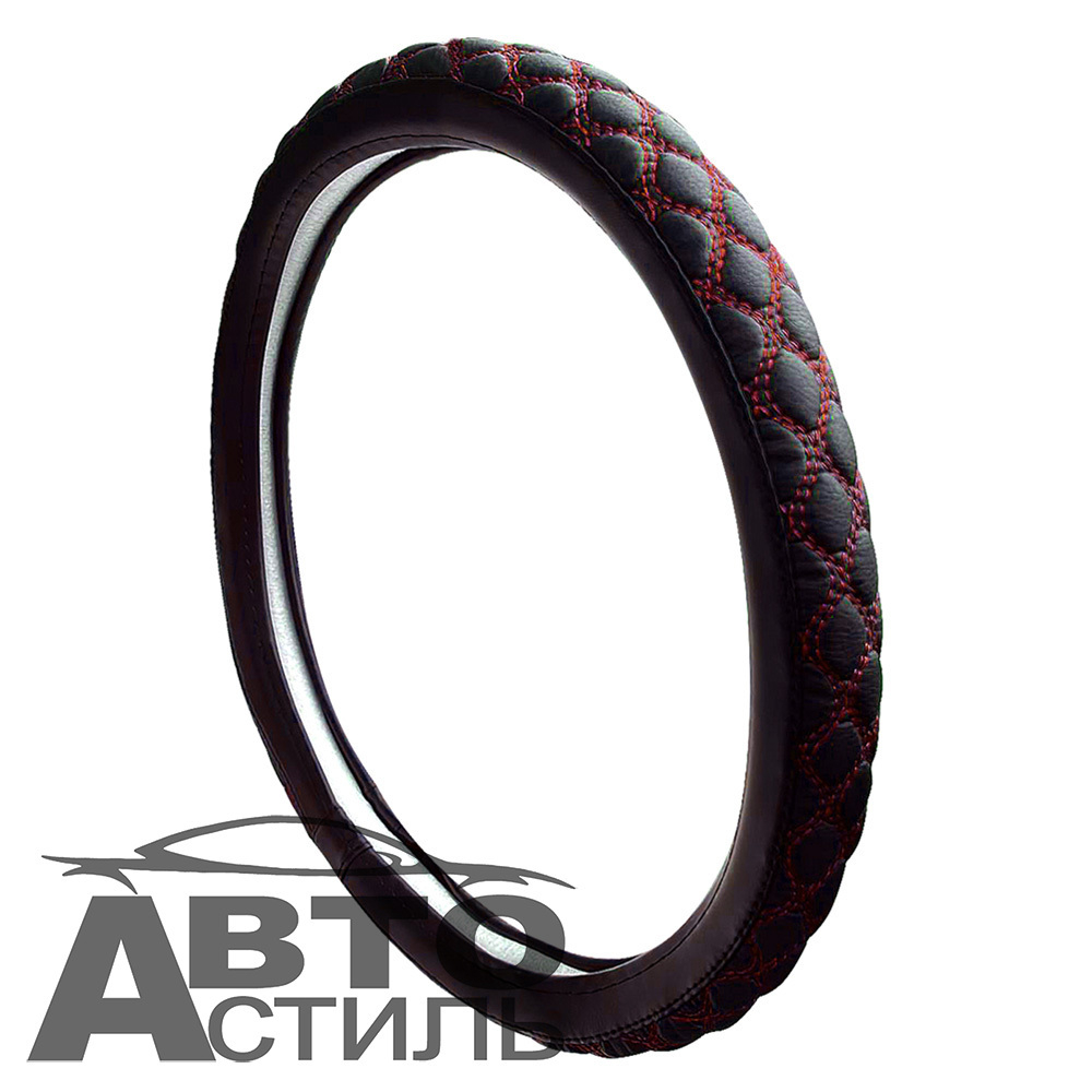 Оплетка на руль круглая Coolpart MAXIMAL (37*38) к/з черный/красный A  HT103-BLRD
