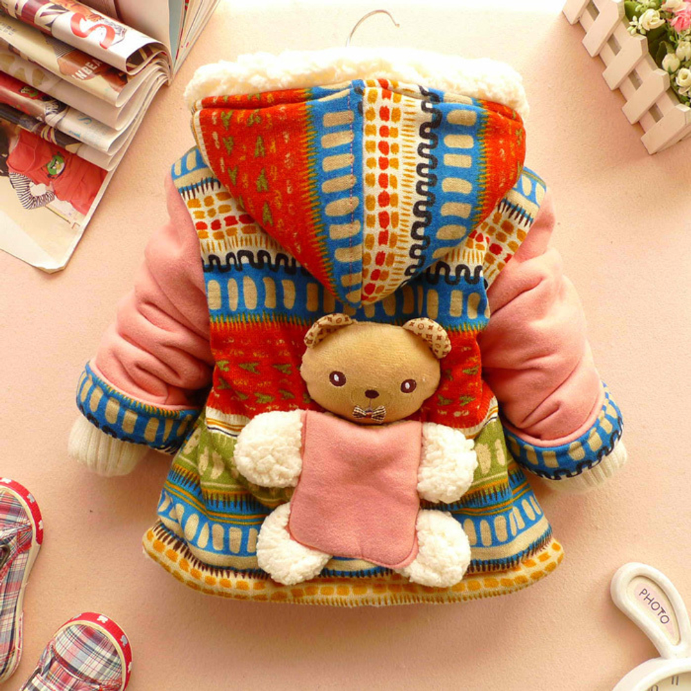 Куртка детская с капюшоном и мишкой на спине и груди