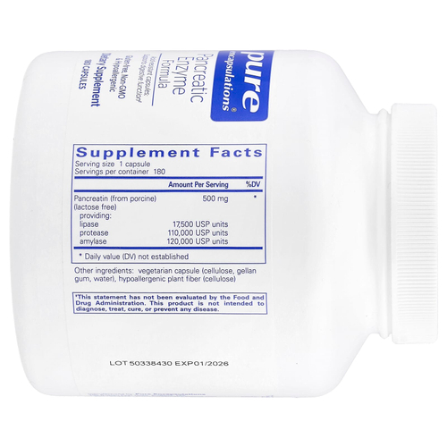 Pure Encapsulations, Формула ферментов поджелудочной железы, 180 капсул (500 мг на капсулу)