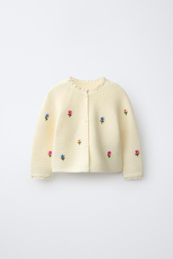 ZARA КАРДИГАН С ВЫШИТЫМИ ЦВЕТАМИ, ЭКРЮ