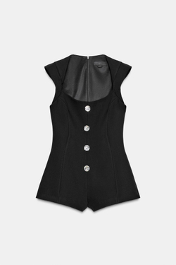 ZARA КОРОТКИЙ КОМБИНЕЗОН С ДЕКОРАТИВНЫМИ ПУГОВИЦАМИ, ЧЕРНЫЙ