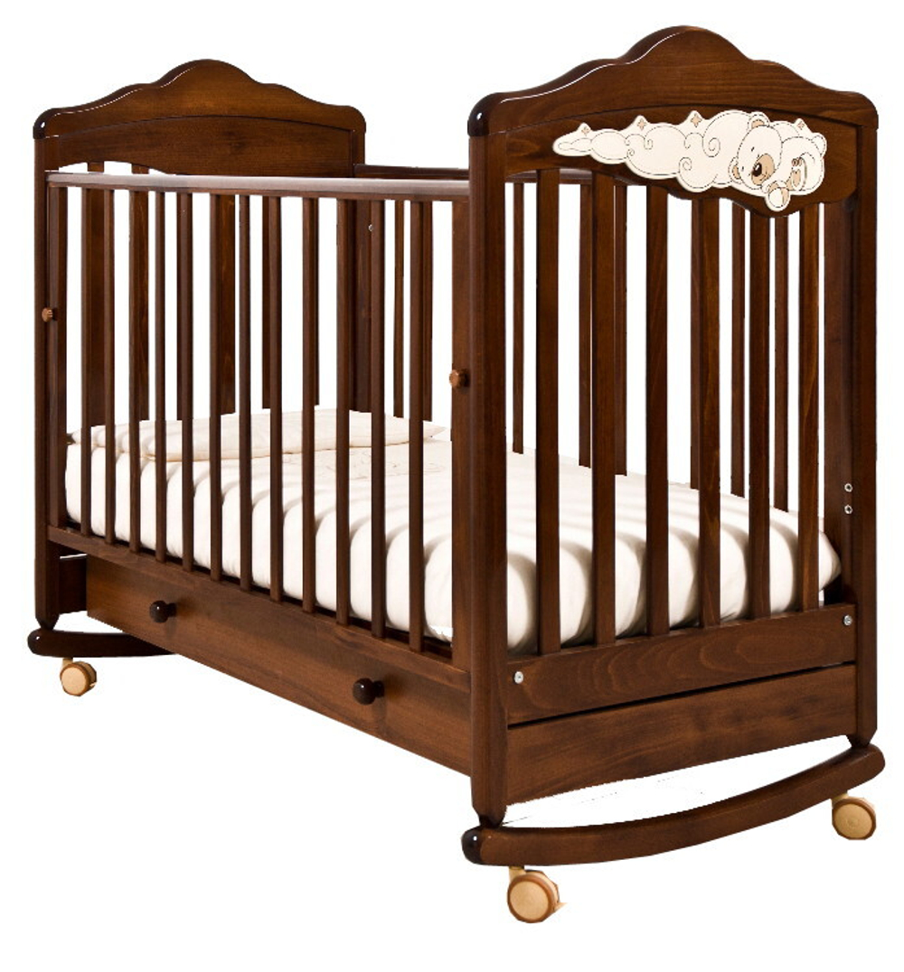 Детская кроватка Angela Bella Изабель колесо-качалка с ящ. 120х60см орех