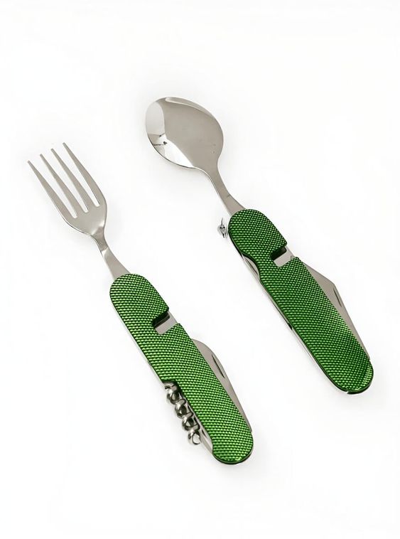 Мультитул 6в1 походный приборы: нож, вилка, ложка, открывашка Зеленый