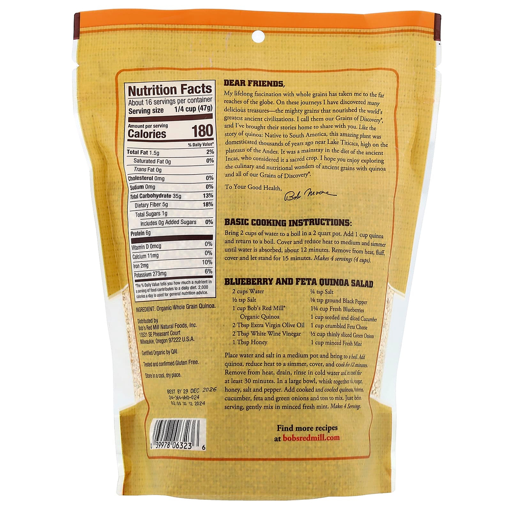 Bob's Red Mill, органическая цельнозерновая киноа, без глютена, 737 г (26 унций)