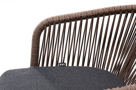 "Марсель" стул плетеный из роупа, основание дуб, роуп коричневый круглый, ткань темно-серая 027