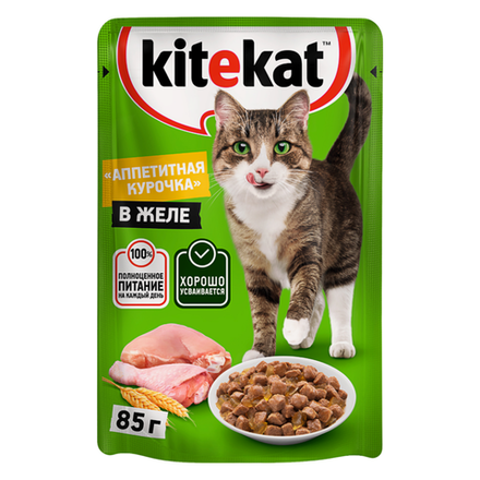 Влажный корм Kitekat для кошек курица в желе 85 гр